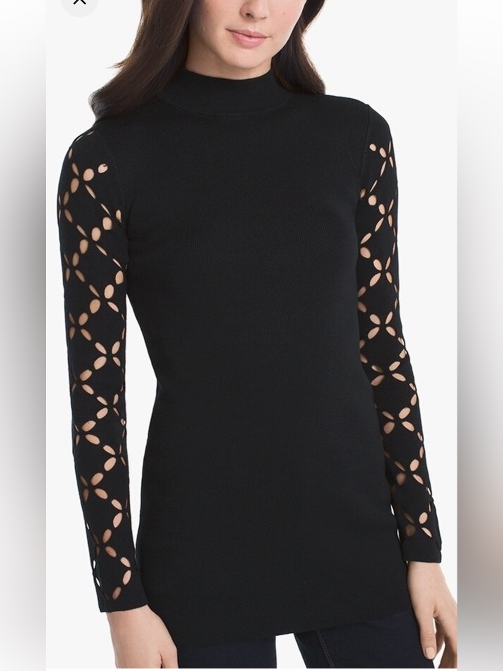 White House Black Market Black Ribbed Knit Top/Dress with Zipper Detail on back